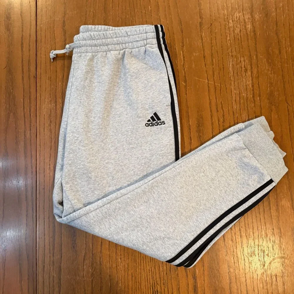 Adidas Essentials Fleece Jogger Sweatpants Gray 3 Stripe Mens XL Drawstring